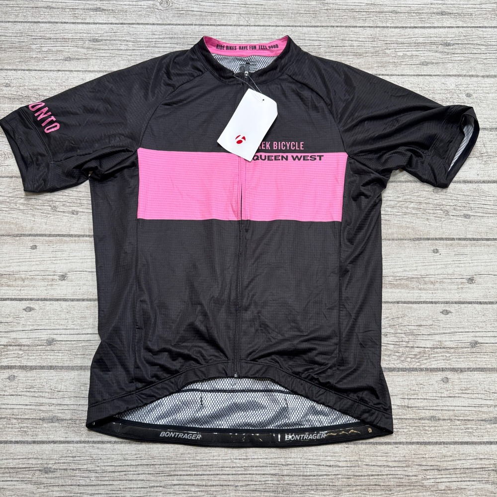 NEW Bontrager Cycling Jersey Men's Large Black Pink Athletic Short Sleeve Biker